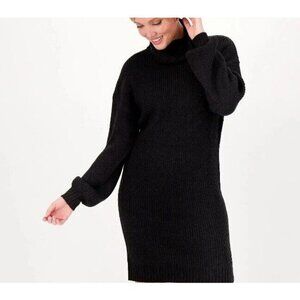 Belle by Kim Gravel Ribbed Turtleneck Sweater Dress Black Small